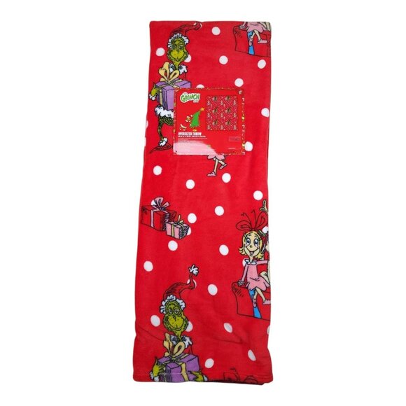 The Grinch Oversized Throw Blanket 60"x70" Christmas Red & White Polka Dots - Picture 1 of 11